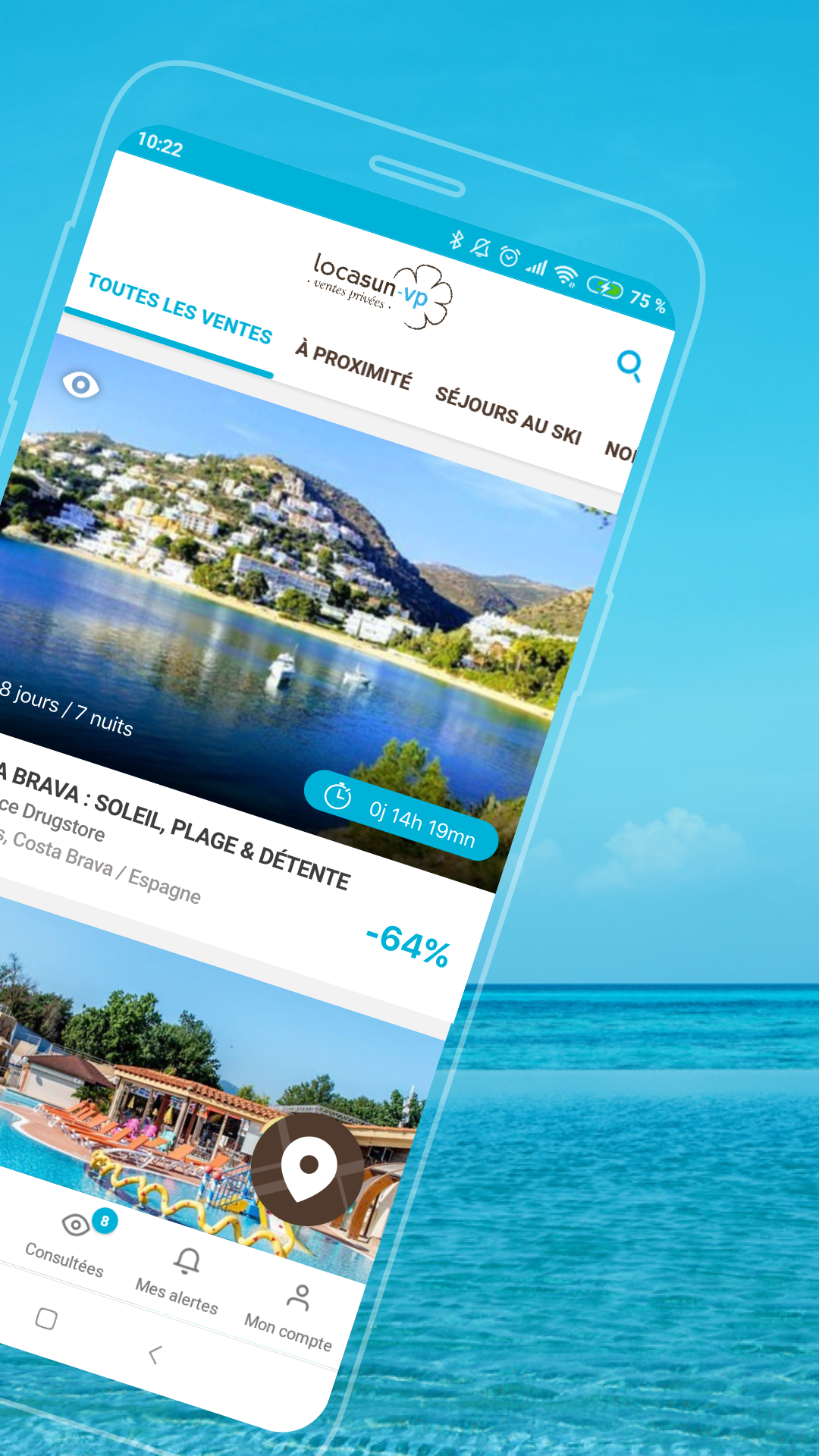 Sur iOS et Android, avec l'Application Locasun, trouvez les meilleurs séjours avec Locasun.
